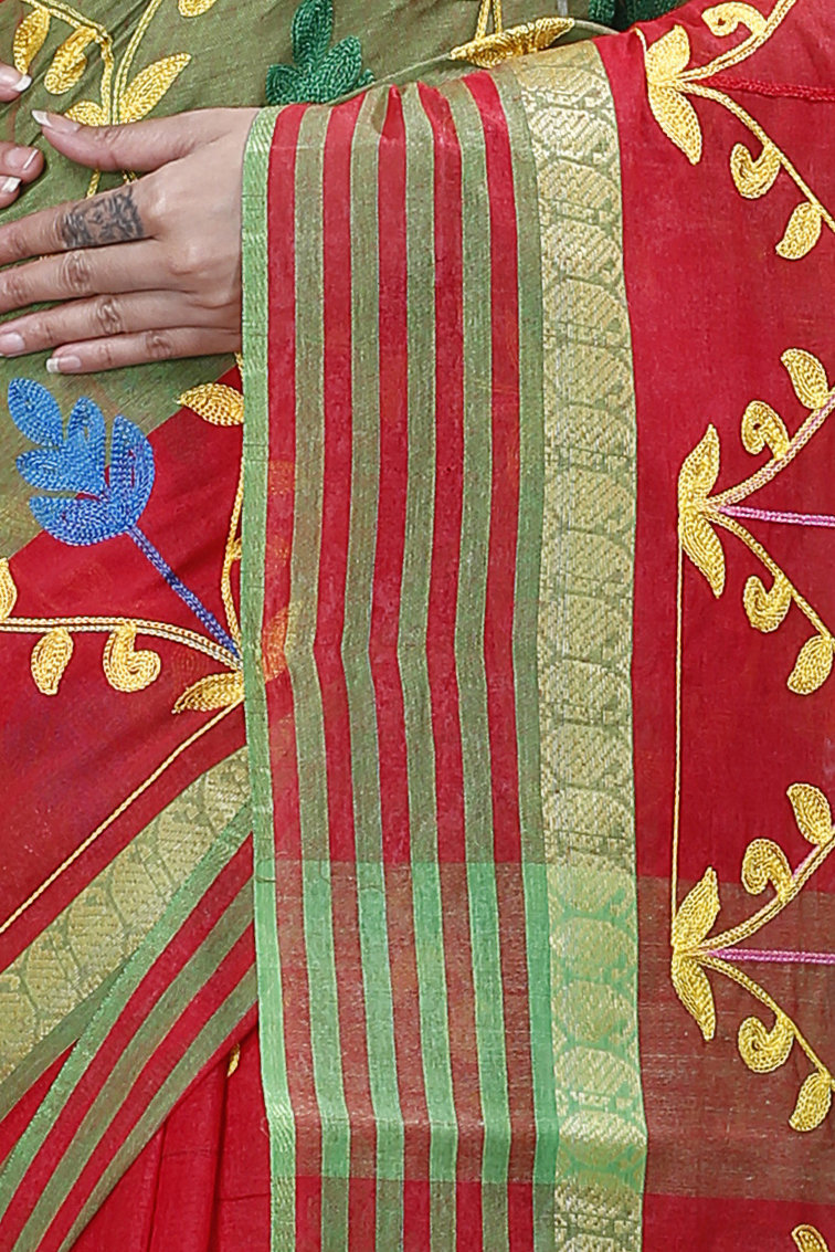 Red Pure Cotton Rosalie Tant Embroidery (972)